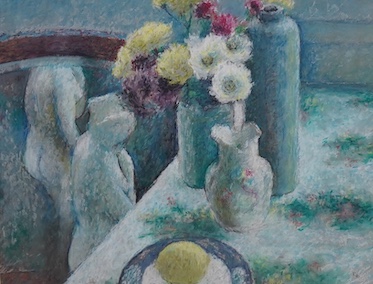 Robin Holton, oil and pastel, Still life with flowers, signed with monogram, 34 x 48cm. Condition - good